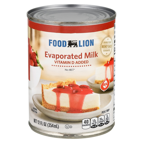 Baking Ingredients Food Lion Milk, Evaporated, Whole, Can hero