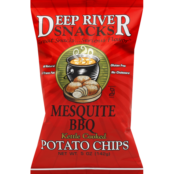 Chips & Pretzels Deep River Snacks Potato Chips, Kettle Cooked, Mesquite BBQ hero