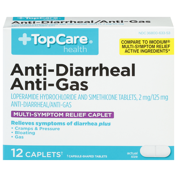 Digestion TopCare Anti-Diarrheal/Anti-Gas, Multi-Symptom Relief, Caplets hero