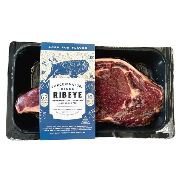 Meat Counter Force of Nature 100% Grass fed Bison Ribeye Steak hero