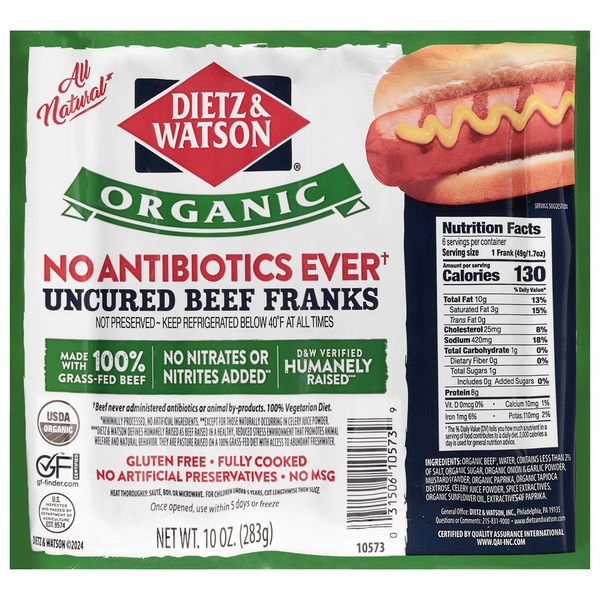 Meat Counter Dietz & Watson Beef Franks, Organic, Uncured hero