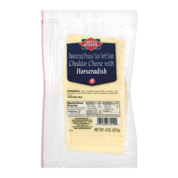 Packaged Cheese Dietz & Watson Horseradish Cheddar Cheese, Pre-Sliced hero