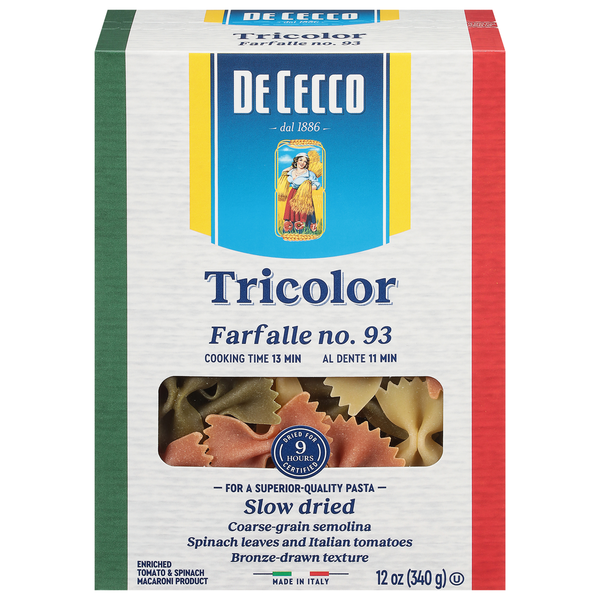 Dry Pasta De Cecco Farfalle, Tricolor, No. 93 hero