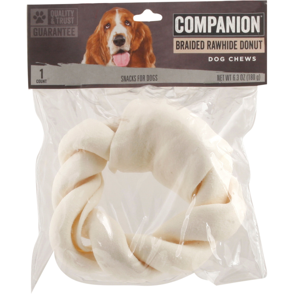 Dog Food Companion Dog Chews, Braided Rawhide Donut hero