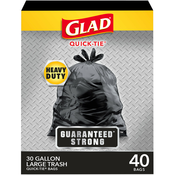 Trash Bags & Liners Glad Trash Bags, Quick-Tie, Large, 30 Gallon hero