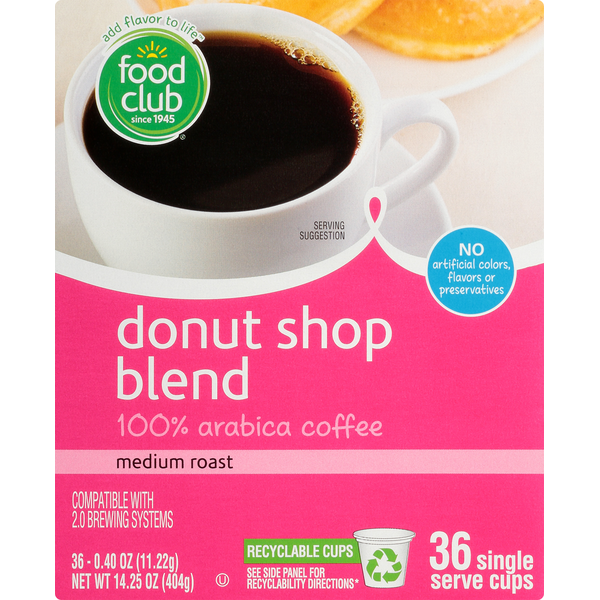 Food Club Coffee, Medium Roast, Donut Shop Blend, Single Serve Cups hero