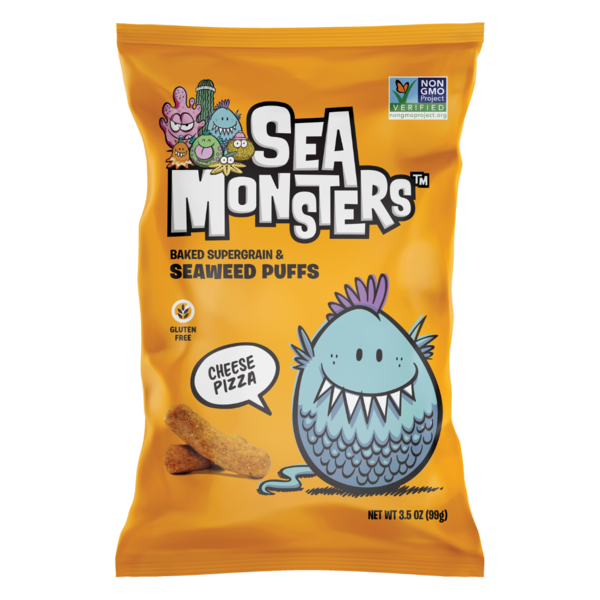 Chips & Pretzels Sea Monsters Baked Supergrain & Seaweed Puffs Cheese Pizza hero