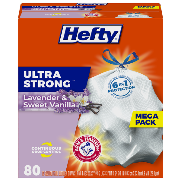 Trash Bags & Liners Hefty Ultra Strong Lavender & Sweet Vanilla Tall Kitchen Drawstring hero