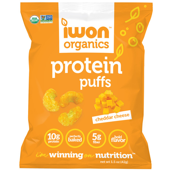 Chips & Pretzels IWON Organics Protein Puffs, Cheddar Cheese hero