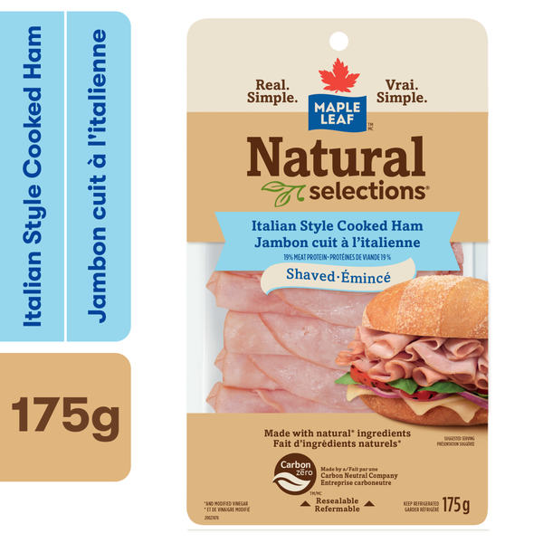 Lunch Meat Maple Leaf Natural Selections Shaved Deli Ham, Italian Style hero