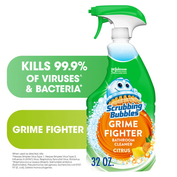 Cleaning Products and Supplies Scrubbing Bubbles® Bathroom Grime Fighter Disinfectant Trigger Bottle, Citrus hero