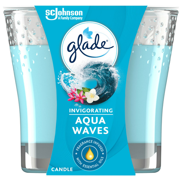 More Household Glade Jar Scented Candle Air Freshener, Aqua Waves, Infused with Essential Oils hero