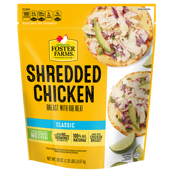 Packaged Poultry Foster Farms Shredded Chicken Breast with Rib Meat hero