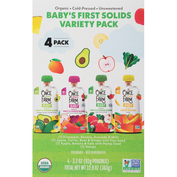 Baby Food & Formula Once Upon a Farm Fruit & Veggie Blend, Organic, Baby's First Solids, Variety Pack, 4 Pack hero