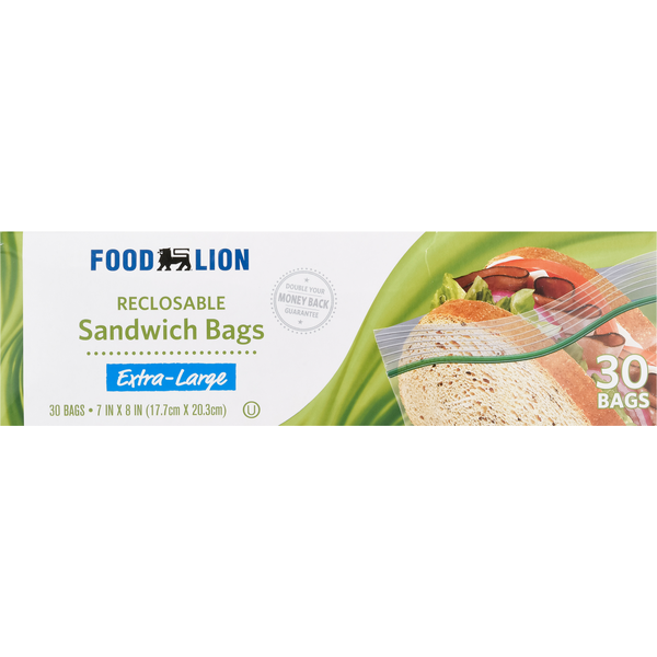 Food Wraps & Storage Food Lion Sandwich Bags, Reclosable, Extra-Large hero