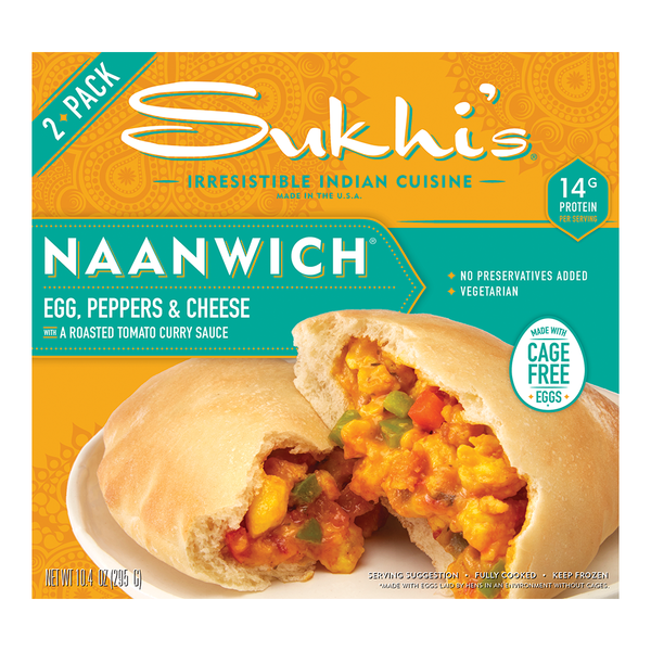 Frozen Breakfast Sukhi's Indian Egg Peppers & Cheese Naan Flatbread Breakfast Frozen Sandwich hero