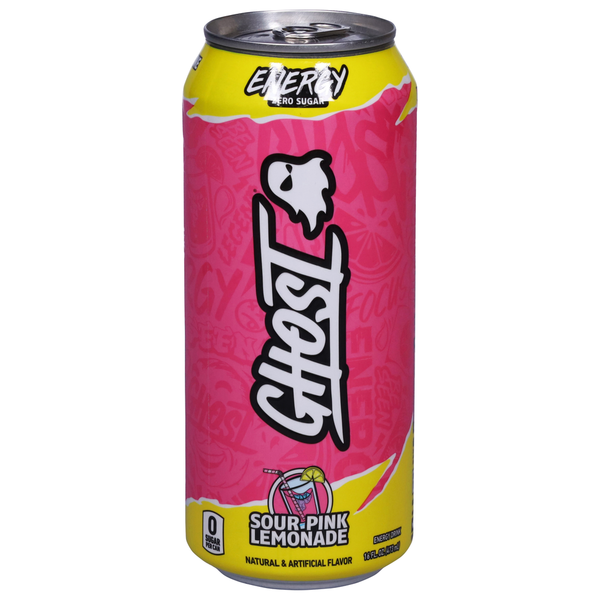 Refrigerated GHOST Energy Drink, Zero Sugar, Sour Pink Lemonade hero