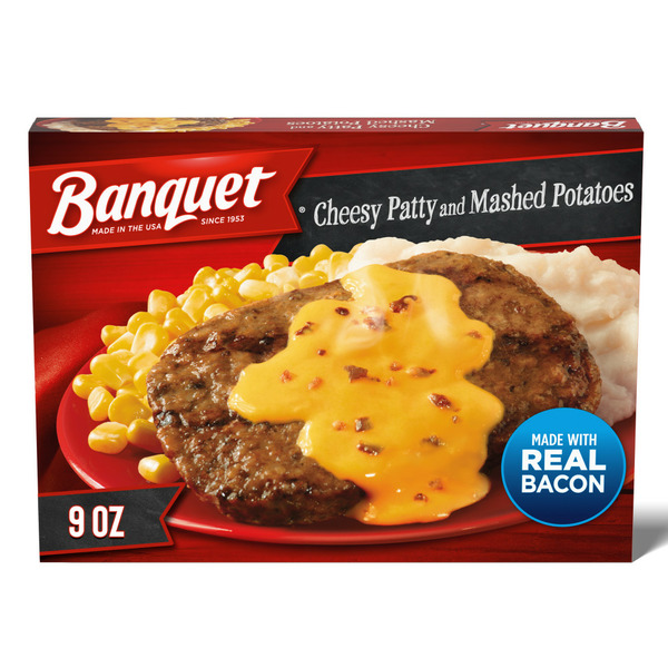 Frozen Meals Banquet Cheesy Patty and Mashed Potatoes, Frozen Meal hero