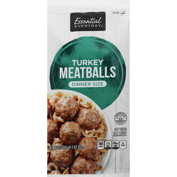 Packaged Meat Essential Everyday Meatballs, Turkey, Dinner Size hero