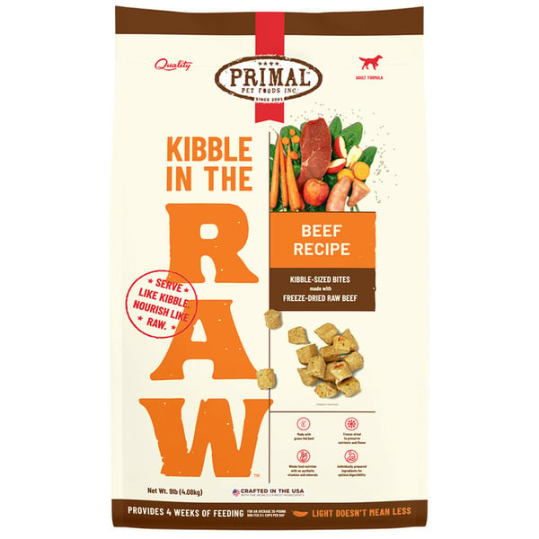 Primal Pet Foods Kibble in the Raw, Canine Beef Recipe hero