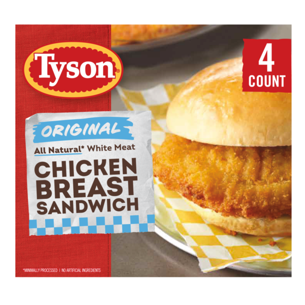 Frozen Appetizers & Sides Tyson Original Chicken Breast Sandwich, 24 oz, 4 ct Box hero