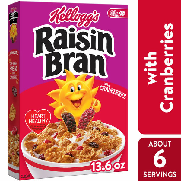 Raisin Bran Breakfast Cereal, Fiber Cereal, Family Breakfast, Original with Cranberries hero