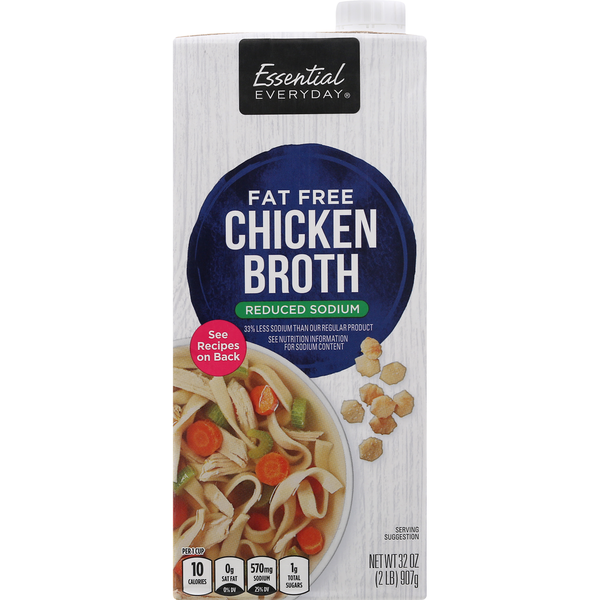 Soup, Broth & Bouillon Essential Everyday Broth, Fat Free, Reduced Sodium, Chicken hero