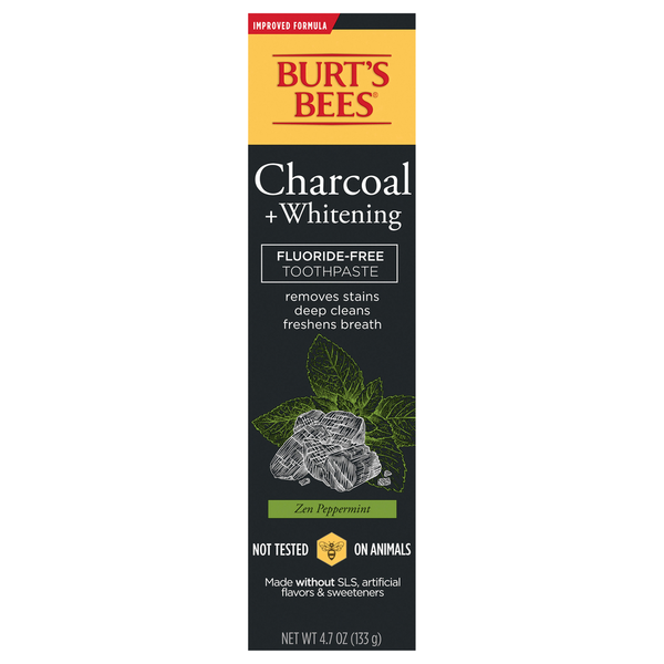 Oral Hygiene Burt's Bees Toothpaste, Fluoride-Free, Zen Peppermint, Charcoal + Whitening hero