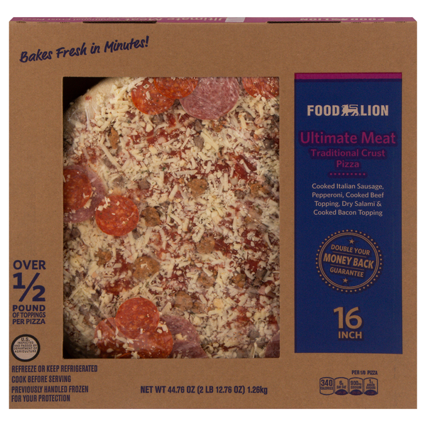 Prepared Meals & Sides Food Lion Pizza, Traditional Crust, Ultimate Meat, 16 Inch hero