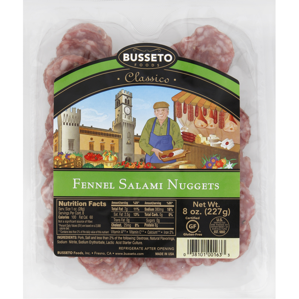 Specialty Packaged Deli Meats Busseto Foods Salami, Fennel, Nuggets hero