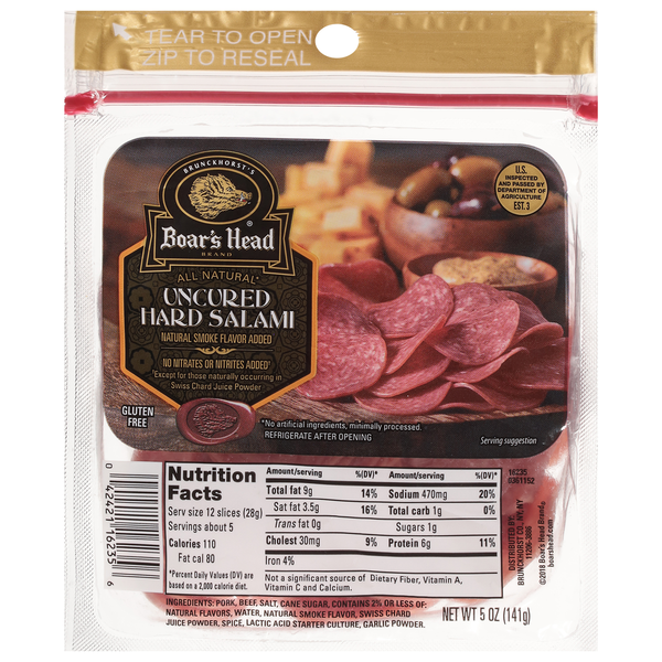 Lunch Meat Boar's Head Salami Uncured Hard hero