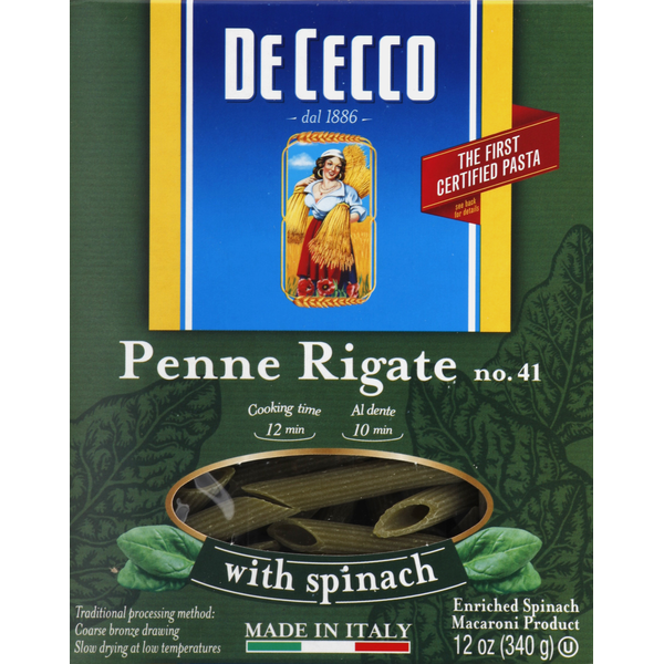 Dry Pasta De Cecco Penne Rigate, with Spinach, No. 41 hero