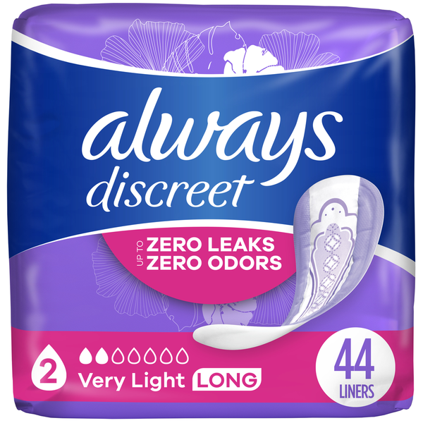 Always Discreet Discreet Incontinence Panty Liners, 2, Very Light hero