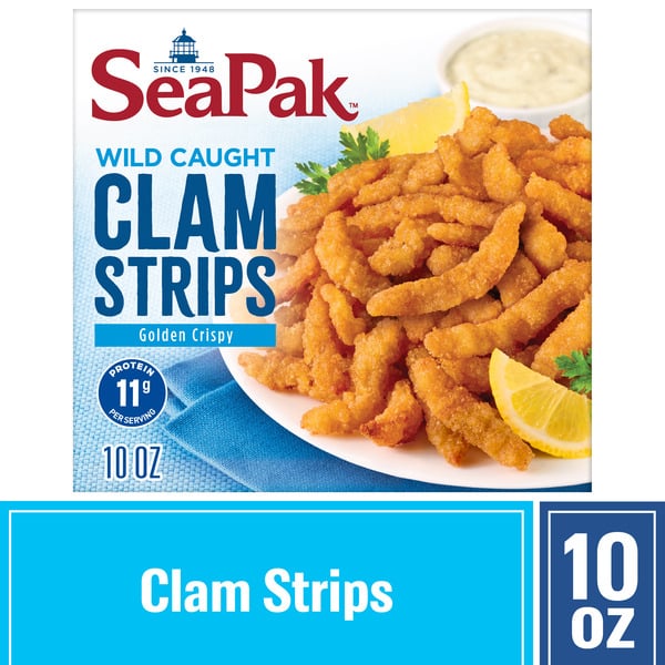 Frozen Seafood SeaPak Clam Strips in a Delicious Oven Crunchy Breading, Frozen hero