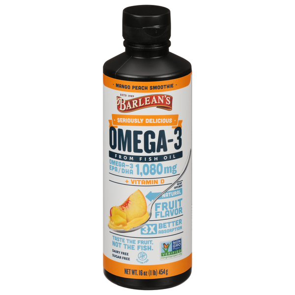 Vitamins & Supplements Barlean's Omega-3, Mango Peach Smoothie, 1080 mg hero