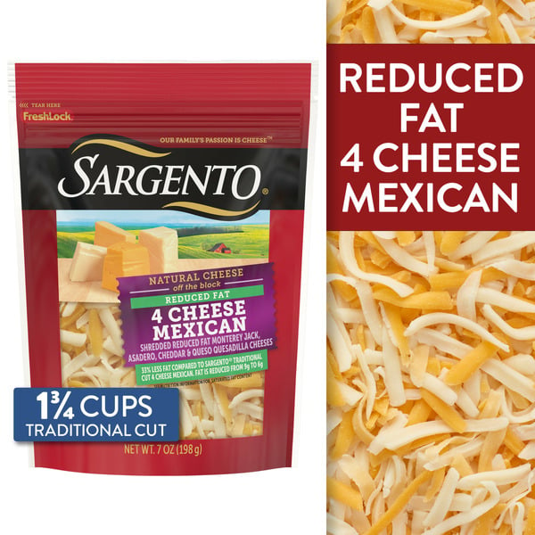 Packaged Cheese Sargento Shredded Reduced Fat Four Cheese Mexican Natural Cheese hero