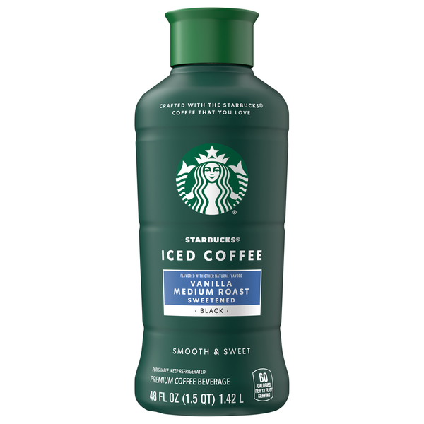 Coffee Starbucks Iced Coffee, Medium Roast, Vanilla, Sweetened, Black hero