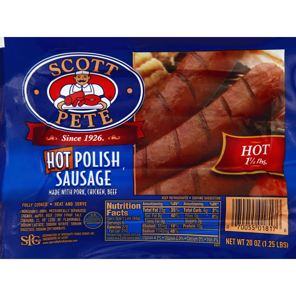 Hot Dogs, Bacon & Sausage Scott Pete Polish Sausage, Hot hero