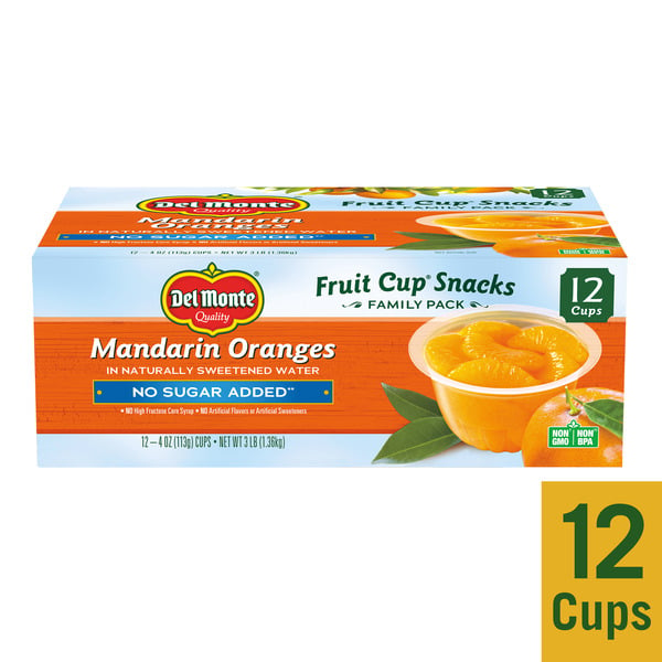 Canned Fruit & Applesauce Del Monte No Sugar Added Mandarin Oranges Plastic Fruit Cup Snacks hero