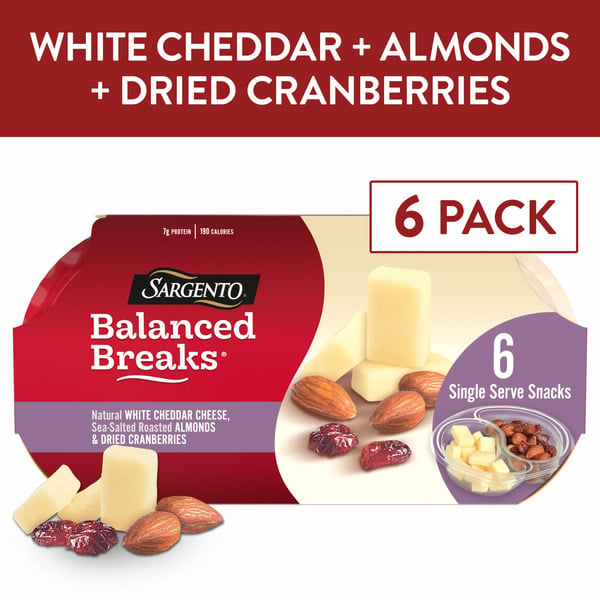 Packaged Cheese Sargento Balanced Breaks® White Cheddar, Almonds, Dried Cranberries hero