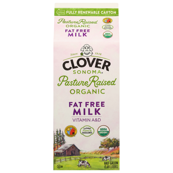 Milk Clover Sonoma Organic Fat Free Milk Half Gallon hero