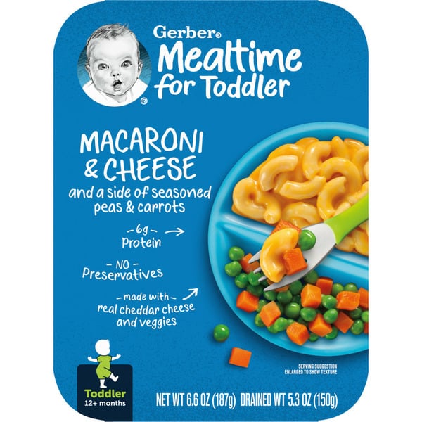 Baby Food & Formula Gerber Macaroni And Cheese With Seasoned Peas And Carrots Toddler Food Tray hero