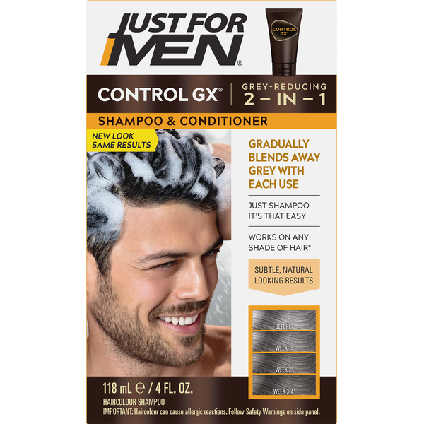 Beauty Just For Men Haircolour Shampoo and Conditioner, Grey Reducing, 2 in 1 hero