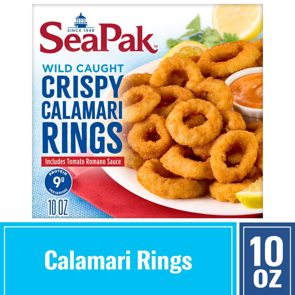 Frozen Meat & Seafood SeaPak Calamari with Oven Crispy Breading and Tomato Romano Sauce hero