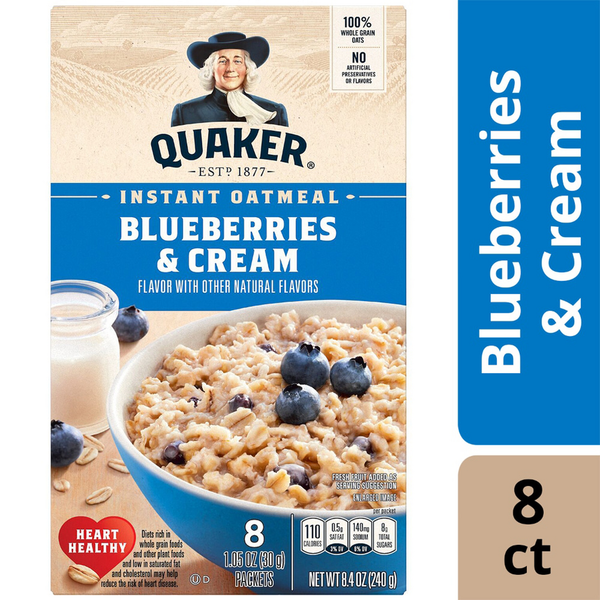 Hot Cereal & Pancake Mixes Quaker Instant Oatmeal, Blueberries & Cream hero