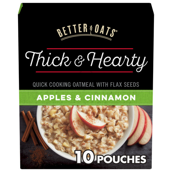 Hot Cereal & Pancake Mixes Better Oats Thick & Hearty Apples & Cinnamon Instant Oatmeal with Flax Seeds hero