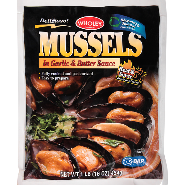 Packaged Seafood Wholey Mussels, In Garlic & Butter Sauce hero