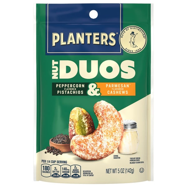 Nuts, Seeds & Dried Fruit Planters Nut Duos Peppercorn Pistachio & Parmesan Cashews 5 Oz hero