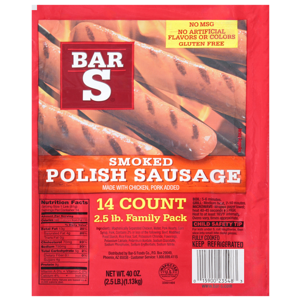 Hot Dogs, Bacon & Sausage Bar-S Smoked Polish Sausage,  High Protein hero