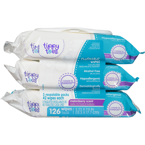 Diapers & Wipes Tippy Toes Flushable Wipes, Melonberry Scent hero